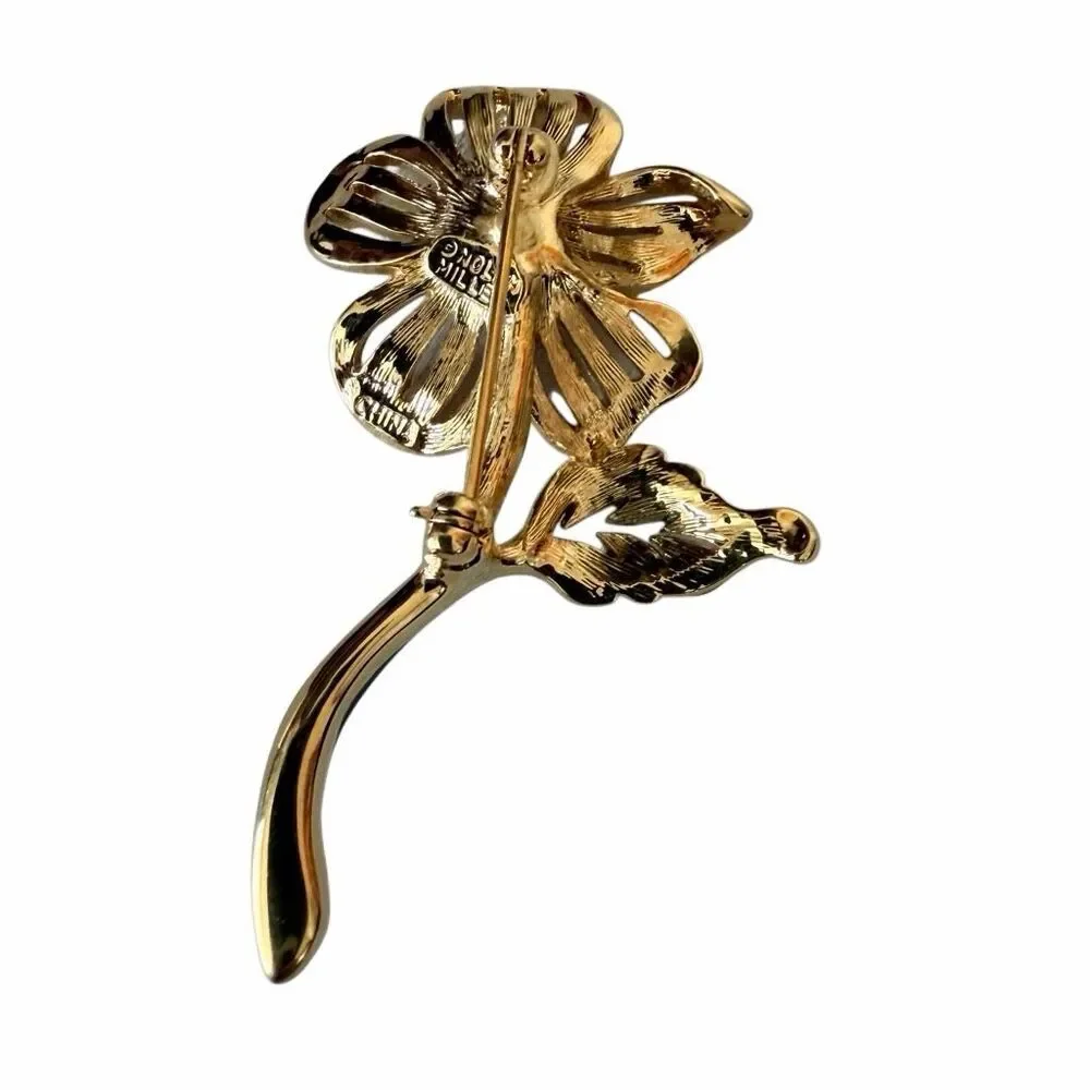Vintage Nolan Miller Enamel Rhinestone Flower Brooch
